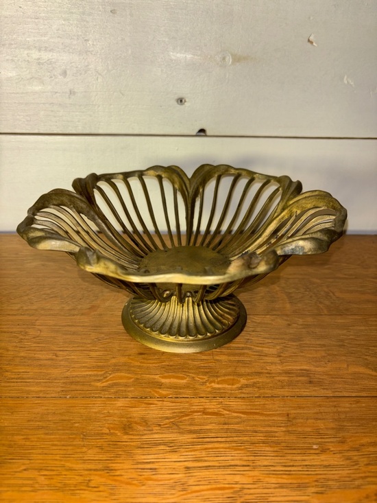 Other - VINTAGE BRASS FRUIT BOWL Gold Tone Pedestal Ornate Metal Dish